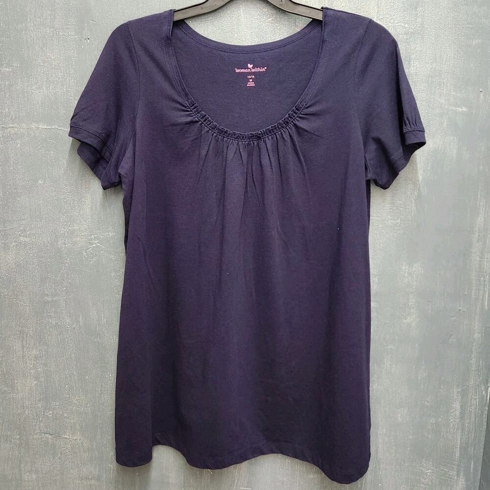 Woman Within Navy Blue 100% Cotton Tunic Top Scoop Neck Medium 14/16